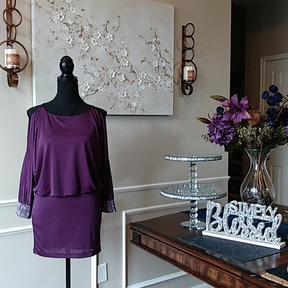 Purple Embellished Cocktail Mini Dress By B Darlin. Size XS 1/2 - Picture 15 of 17